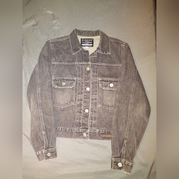 VTG Guess USA Jeans Denim Jacket Cropped Style Retro 90s Light Wash biker sty xL - Picture 1 of 6